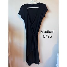 Chaps Womens Black Wrap Dress V-Neck Short Sleeve Tie Waist Midi Size Medium