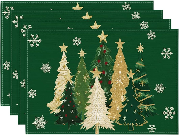 GrüN BäUme Sterne Weihnachten Platzsets 4Er Set, 30X45Cm Winter Tischset Waschba-image