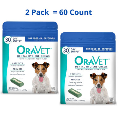 ORAVET Dental Chews for Dogs, Oral Care (10-24 lbs.), Blue Pouch, 60 Count