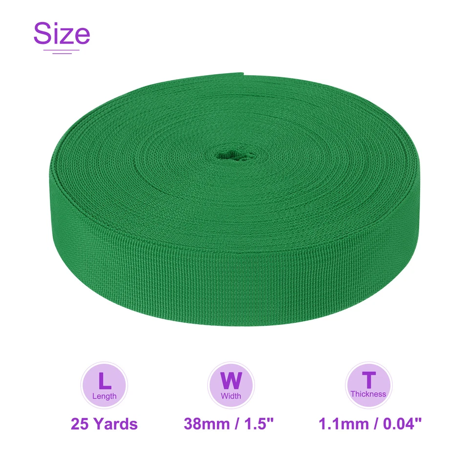 25 Yard x 1 1/2 Inch Width Nylon Webbing Strap Poly Flat Webbing Strapping Green Foto 3 de 4