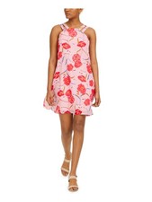 BAR III Womens Fit + Flare Short Dress Pink Sleeveless Jewel Neck Evening XS