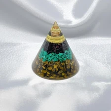 Orgonite Pyramid with Tiger Eye, Turquoise & Amethyst Chakra Healing Crystal