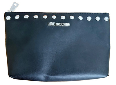 Love MOSCHINO Studded Clutch Bag Cosmetic Makeup Pouch Zip Top Black