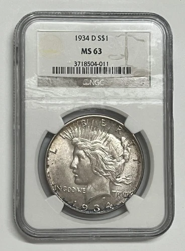 1934-D Denver Peace Dollar NGC MS63 Brilliant Uncirculated Better Date