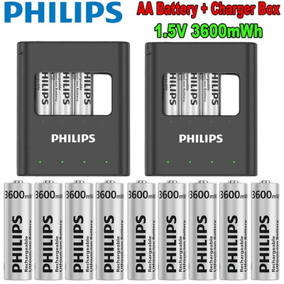 #ad #ad Lot Philips AA Lithium Rechargeable Batteries 1.5V 3600mWh With Fast Charger Box $65.99