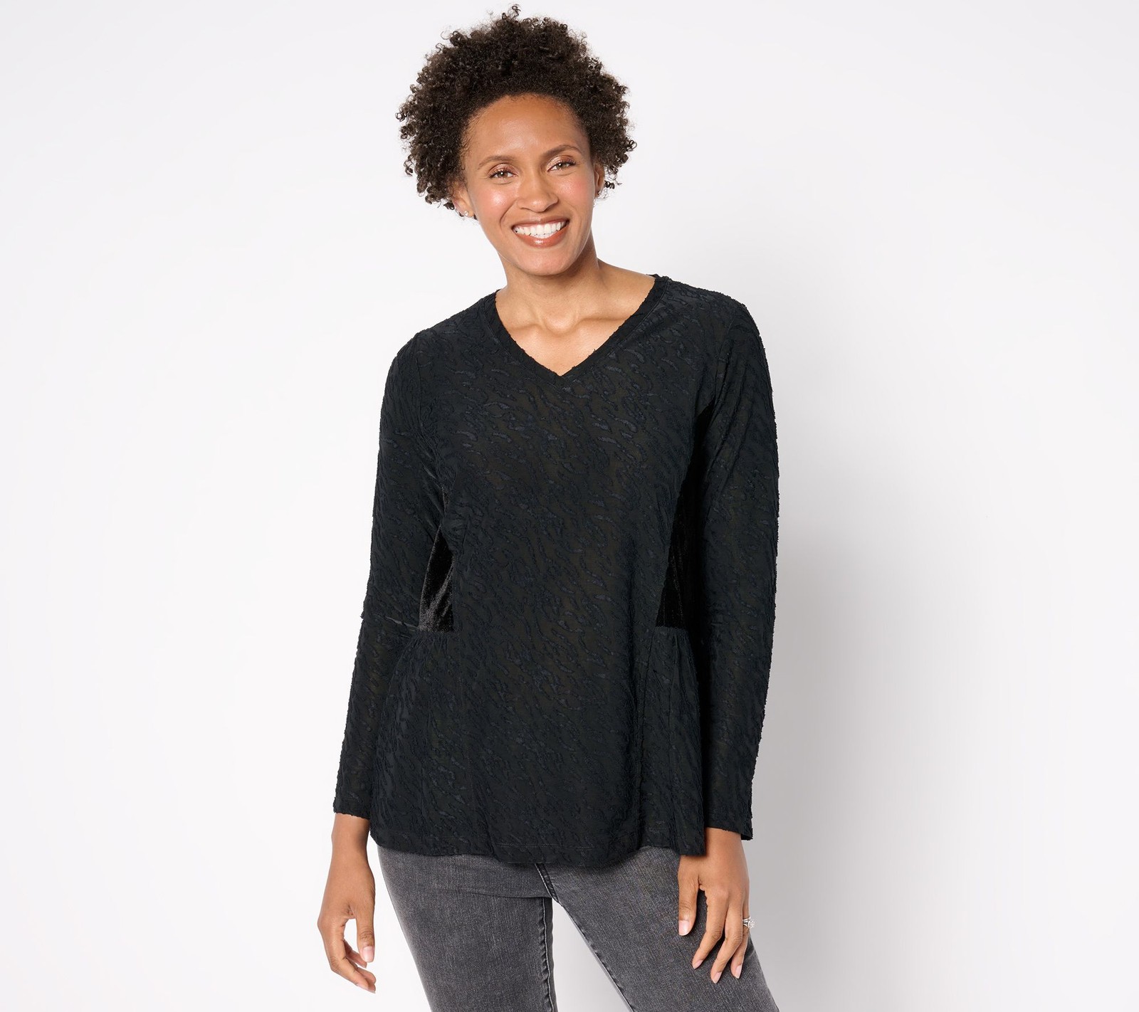 Maya J Women's Top Sz L Clipped Jacquard Velvet Black A667538