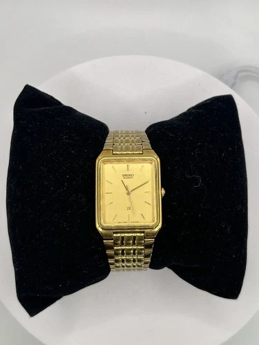 Mens Vintage Seiko Quartz SX Gold Tone Rectangular Dress Watch Working.