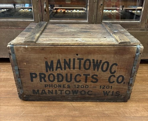 Vintage Manitowoc Products Co Beer Crate Manitowoc WIS Wooden Crate w/ORIGI LID