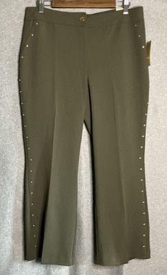 Michael Kors Women 12 Olive Green Studded High-Rise Crop Flare Pants NWT