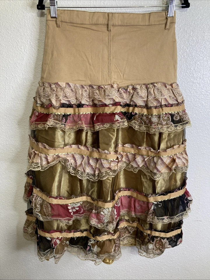 Falda Midi Y2K Floral Encaje Forrada en Niveles Transparente Boho Festival Goblincore Talla M Foto 4 de 4