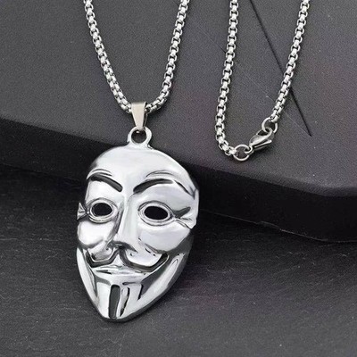 Punk Vintage Hacker Clown Mask Stainless Steel Necklace 6.9*3.8 cm