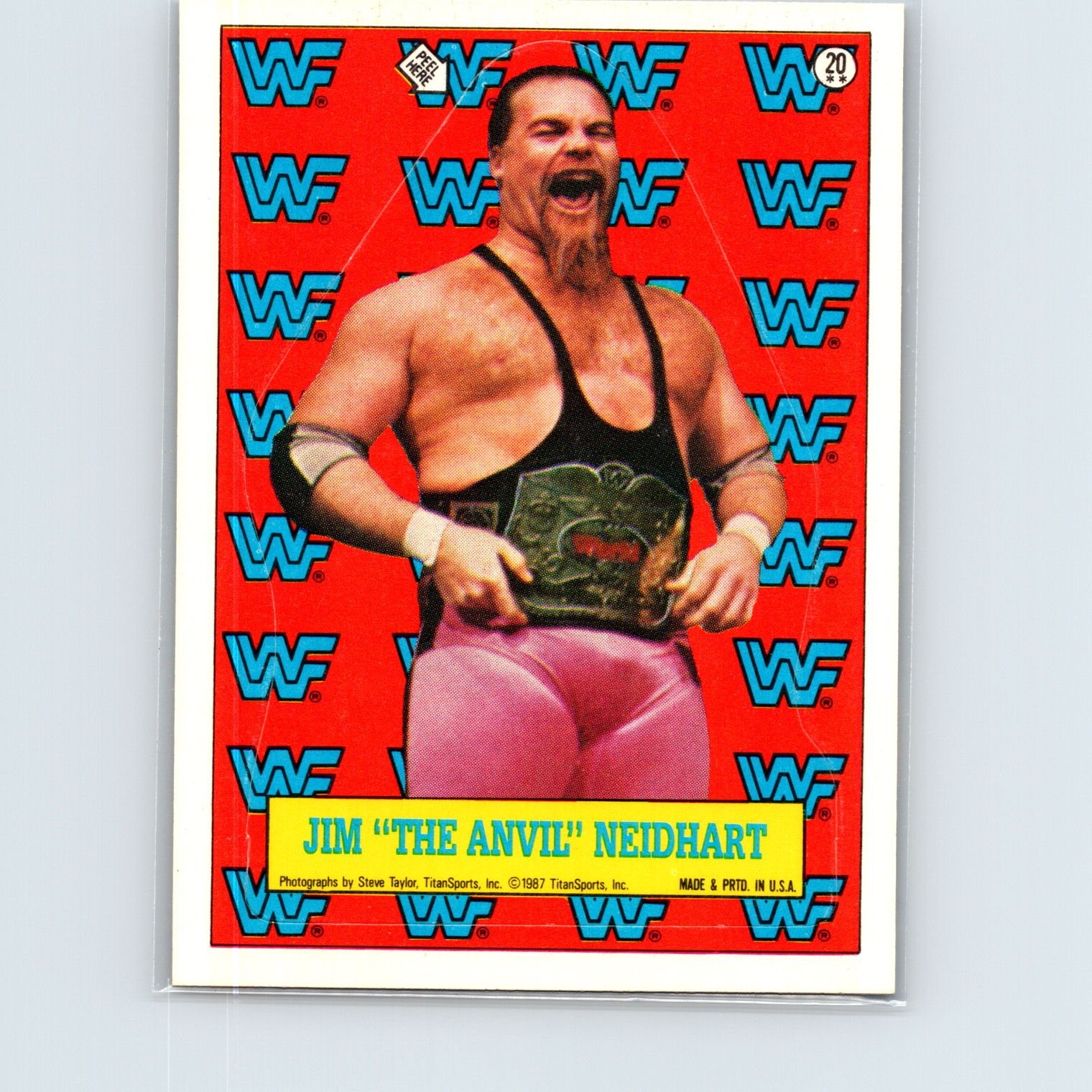Jim Neidhart #20 Wrestling Cards 1987 Topps WWF Stickers trading card — raw and PSA graded price guide