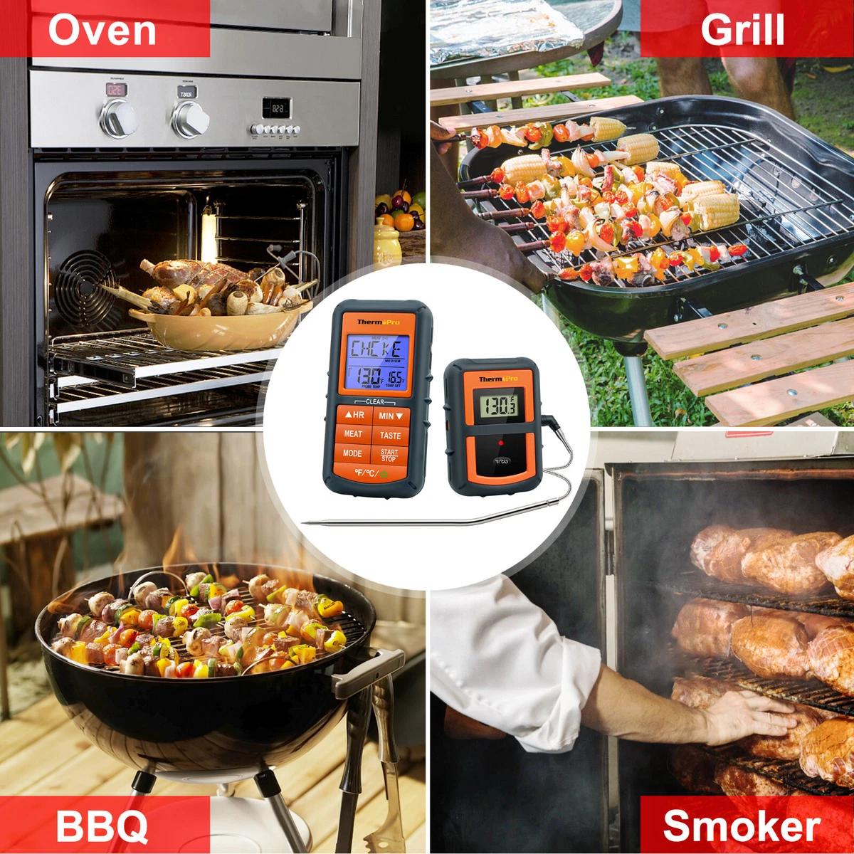 ThermoPro Wireless Meat Thermometer Digital Grill Smoker BBQ