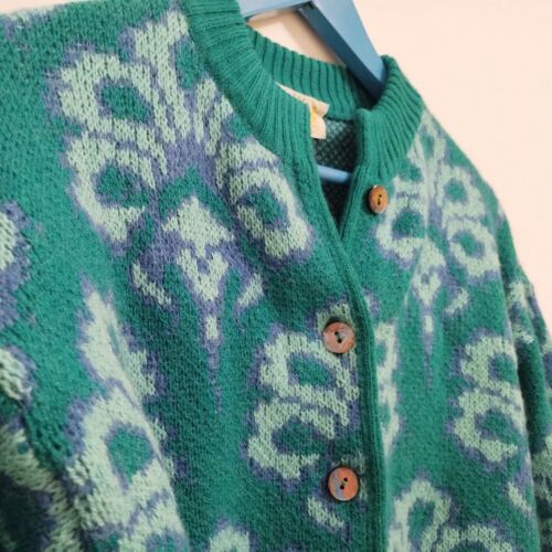 Vintage Isabella Cardigan Sweater Womens Medium Green Wool Floral Retro Grandma - Picture 3 of 13
