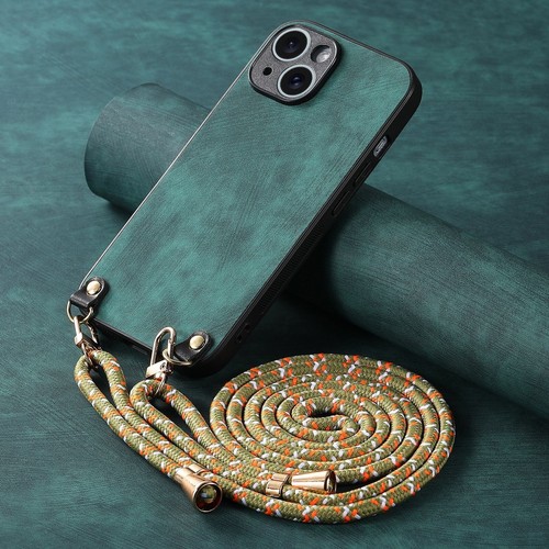 Solid color Skin feel Leather With Neck Strap Crossbody Phone Case Cover Back - Picture 21 of 21
