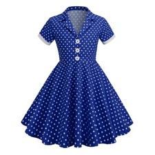 Retro Girls' Vintage Short Sleeved Polka Dots Dress Vintage Party Dinner Dress
