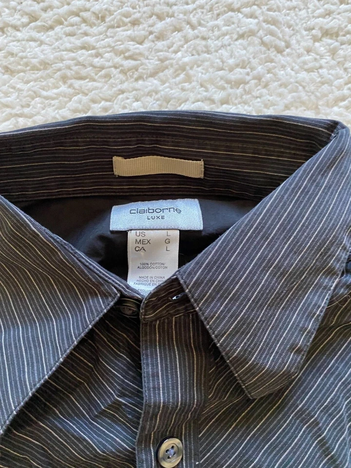 Camisa manga larga a rayas gris oscuro Liz Claiborne Luxe para hombre talla L (C12) Foto 4 de 4