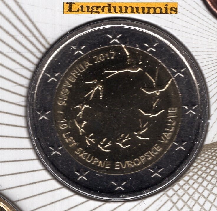 2 Euro Commémo Slovénie 2017 Introduction Euro 10 Ans BU FDC Provenant du BU