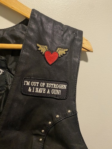 Vintage Xelement Black Leather Motorcycle Vest Patches Womens Snap Lace Size XXL - Picture 7 of 7