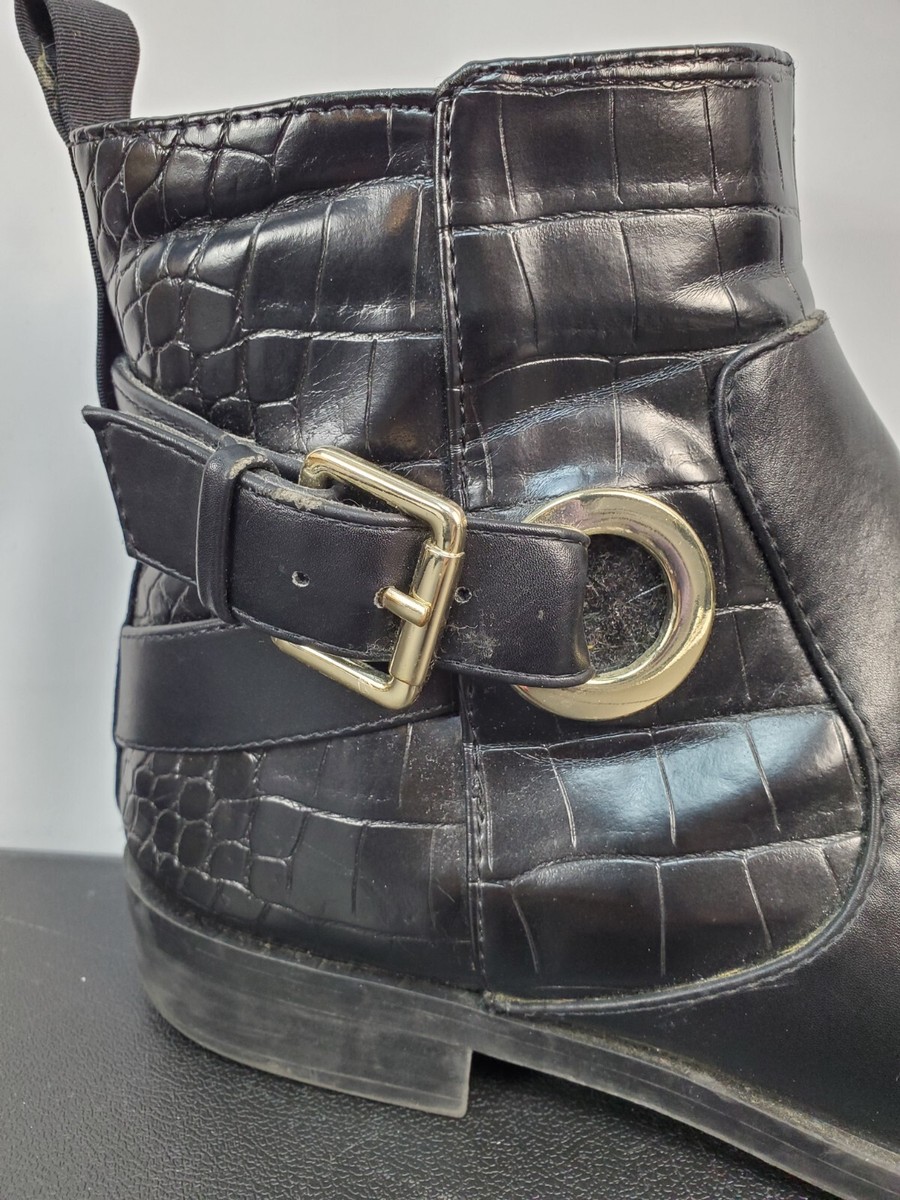 OUTLET【黒 ブラック 140㎝×30本】 Zara Flat Ankle Moto Boots Womens Black Size 6.5 Croc