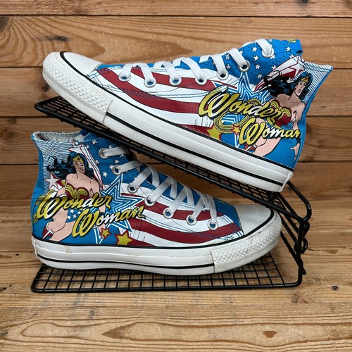 Converse Trainers Womens Size UK 6 All Star Blue Wonder Woman DC Comics Print - Picture 2 of 13