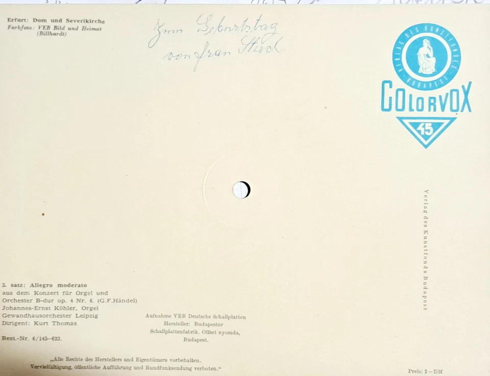 DDR Flexi Bildplatte Erfurter Dom + Severikirche … Schallfolie Colorvox Budapest - Bild 2 von 2
