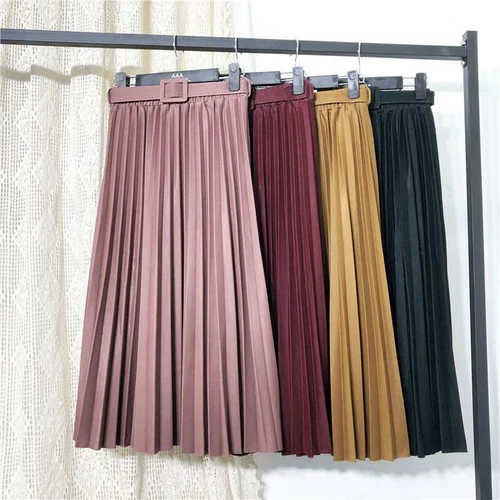 Damenmode Mittellang A-Linie Faltenrock Dame Langes Kleid Elegant Büro - Bild 21 von 29