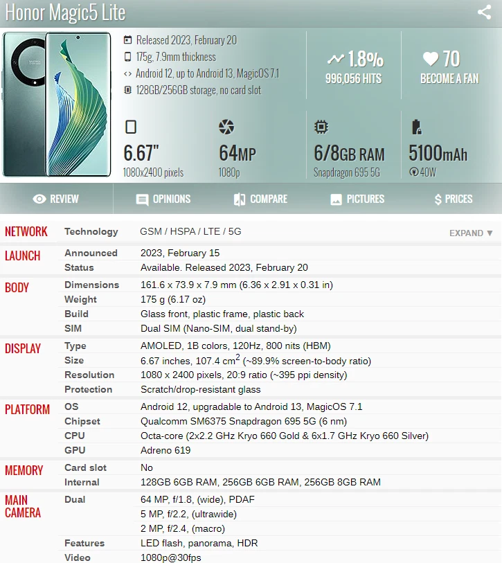 Digitalizador de pantalla táctil con pantalla LCD OLED para Honor Magic 5 Lite RMO-NX3 + marco Foto 4 de 4