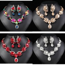 2PCS Women Rhinestone Pendant Necklace Dangle Earring Fashion Party Jewelry Set