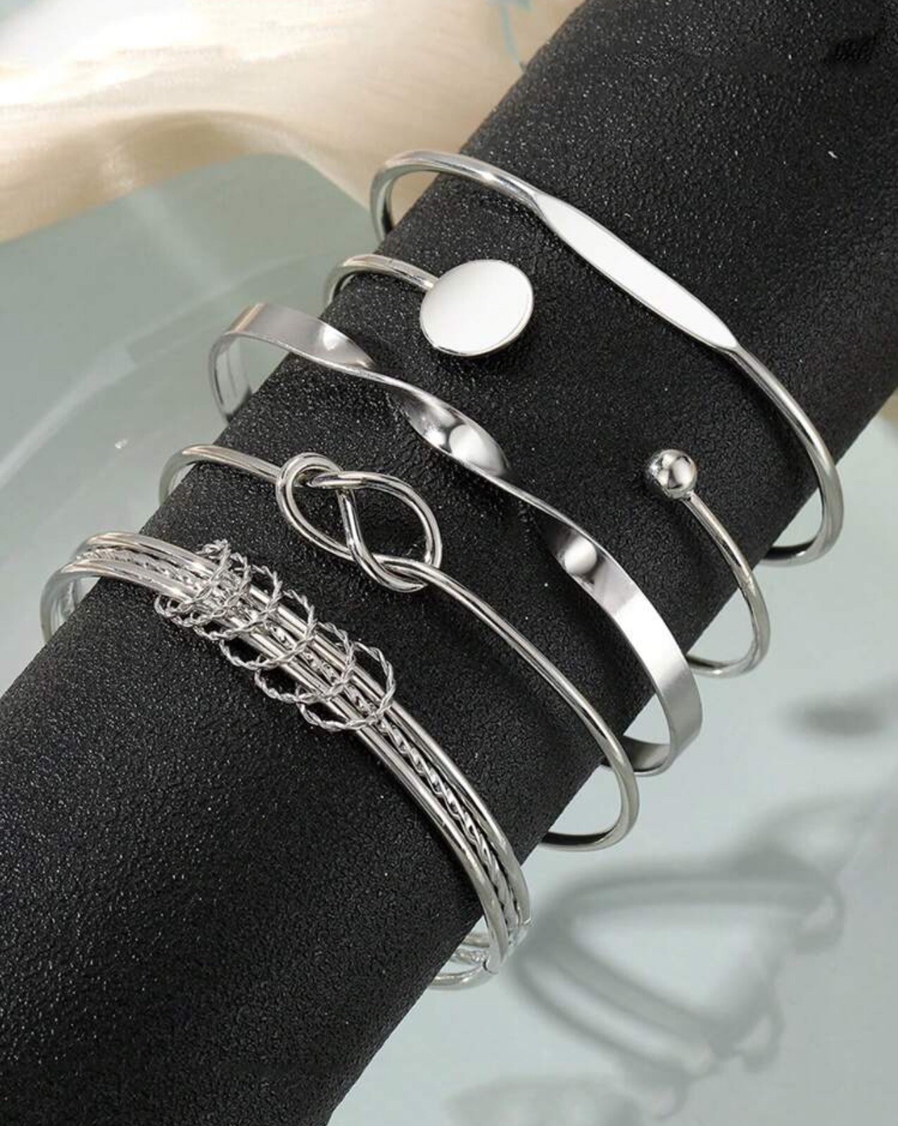 5x bracelet argenté jonc bijoux femme fins à accumuler de taille 65mm