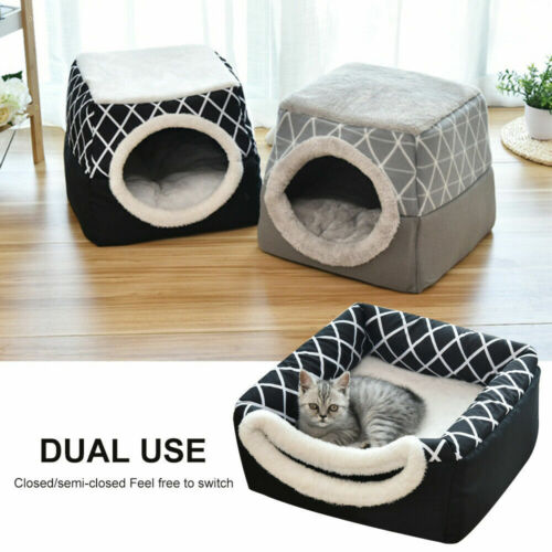 Pet Cat/Dog Bed House Portable Warm Kennel Igloo/Cave Nest Pad Cushion Washable - Picture 1 of 19