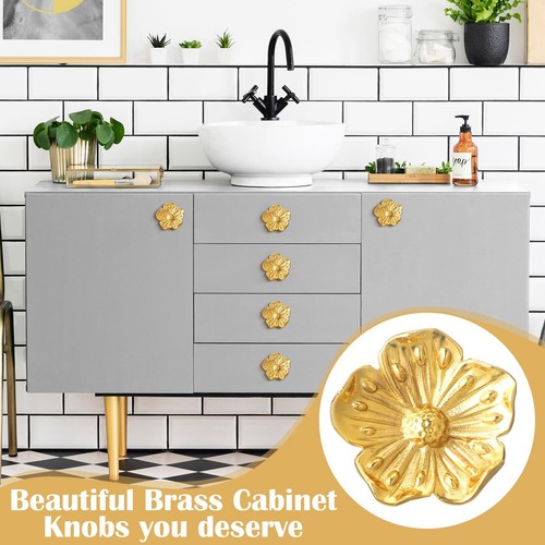 6 Pack Flower Cabinet Knobs Gold Brass Drawer Knobs Floral Shape Dressers Pul... - 第 4/6 張圖片