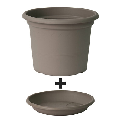 Blumentopf mit Untersetzer 30 cm rund in taupe Topf Gartentopf Kuebel  Pflanztopf | eBay.de