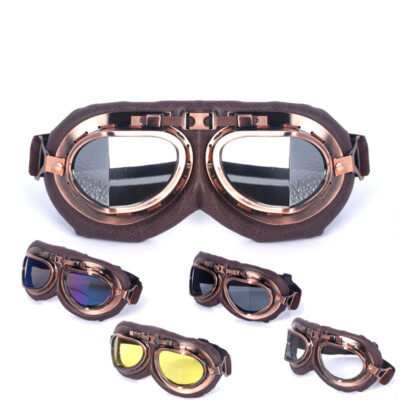 Vintage Retro Motorcycle Helmet Aviator Pilot Goggles Flying Glasses Eyewear