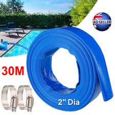 AU 2 Inch 50mm PVC Layflat Hose Water Pump Transfer Lay Flat Outlet 30m w/ Clamp