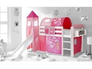 Spielbett Hochbett Kinderbett Kinder Bett Mit Turm Und Rutsche Vorhang Ebay