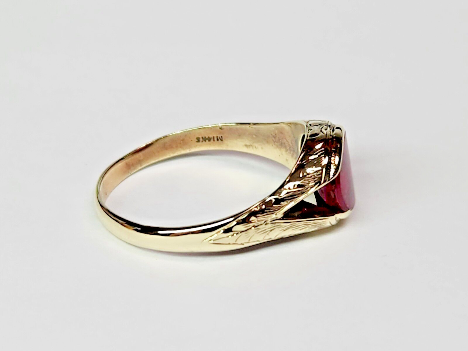 1940s 13k Gold Lab Created Ruby Split Shank Semi … - image 7