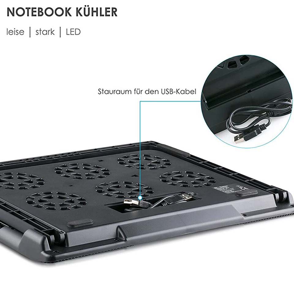 Notebook Laptop Kühlpad Kühler Cooler Ständer 6x Lüfter LED Für 12-17 Zoll - Bild 4 von 4