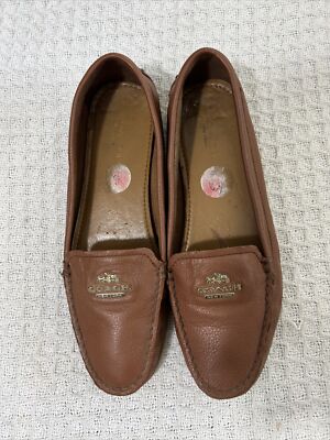 Coach Opal Women's Leather Loafer Flats Slip On Shoes Brown