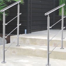 Stainless Steel Handrail Balustrade 3 Cross Bar Home Garden Safety Stair Rail