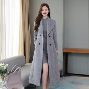 Veste longue trench dames Coat Peacoat Double Breasted Overcoat Party Elegant