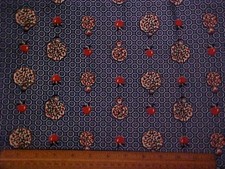 1 1/4 Yards Vintage Cotton Fabric w/ Apple Design, Blue Background