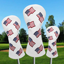 USA Flag Leather Golf Head Cover For Driver Fairway Wood Hybrid Club Protectable