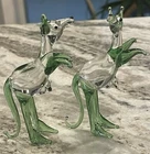 Vintage Kangaroos W/Babies Art Glass Hand Blown Clear & Green Set Of 2 Murano?