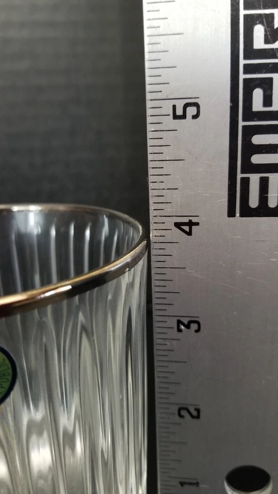 Vasos de whisky, juego de 6, cristal de corte bohemio. Borde plateado. Nuevo con pegatinas. Foto 4 de 4