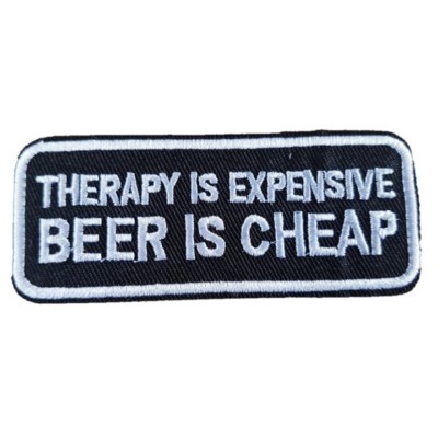 THERAPIE IST TEUER BIER IST BILLIG Biker Bügelbild Patch Aufnähen Transferabzeichen