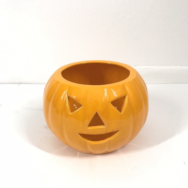 Vintage Halloween Pumpkin Jack O Lantern Ceramic Candle Holder Candy