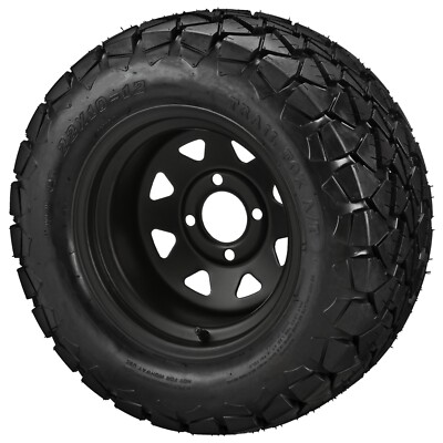 (4) Golf Cart 22x10-12 Trail Fox A/T Tires on 12x7 8-Spoke Black Steel Wheels