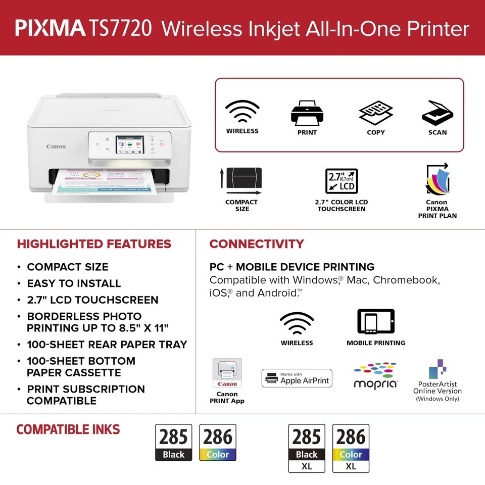 Canon PIXMA TS7720 Wireless All in One Inkjet Printer Print Copy Scan - Image 3 of 4
