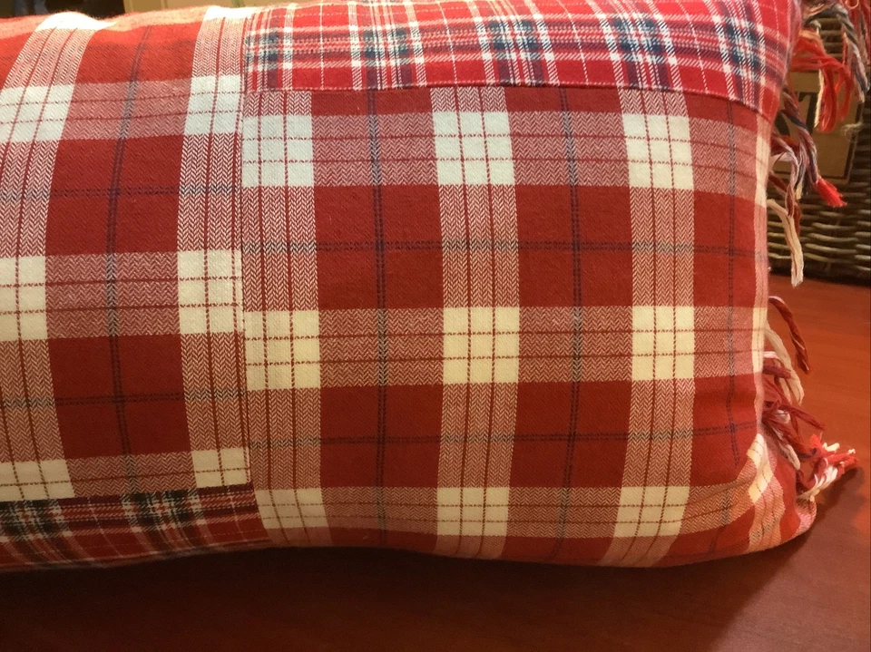 425 South Los Angeles~25 x 13 Bolster Pillow~Down Fill Insert~Red/Navy Checks~ - Image 4 of 4